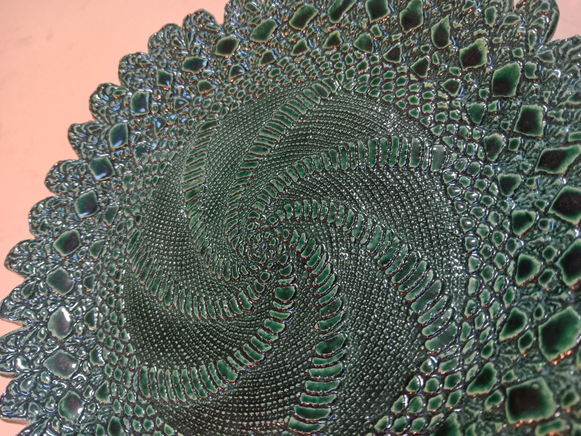 Textured Swirl Ceramic Plate Handmade Teal Green - Gems by Gigi