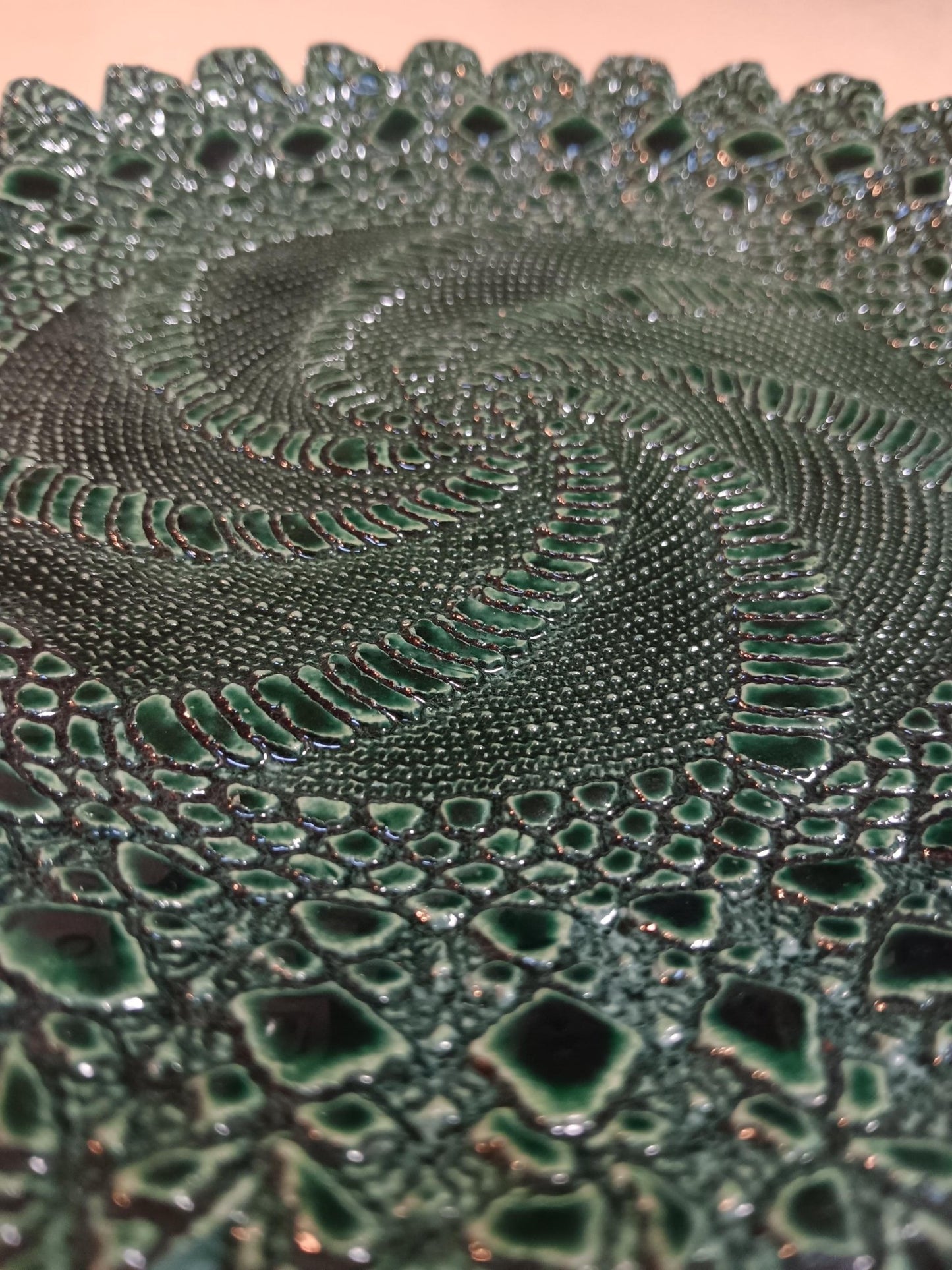 Textured Swirl Ceramic Plate Handmade Teal Green - Gems by Gigi