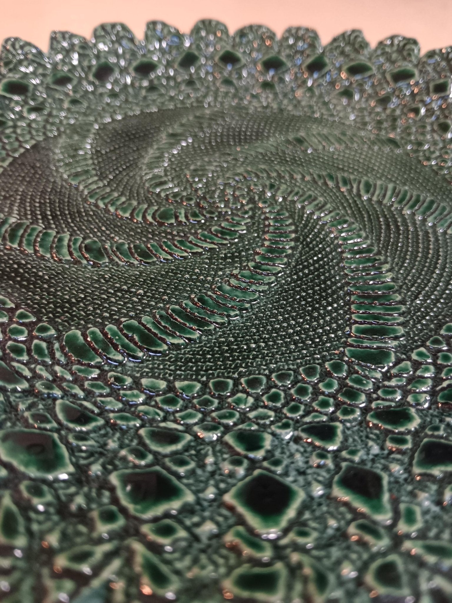 Textured Swirl Ceramic Plate Handmade Teal Green - Gems by Gigi