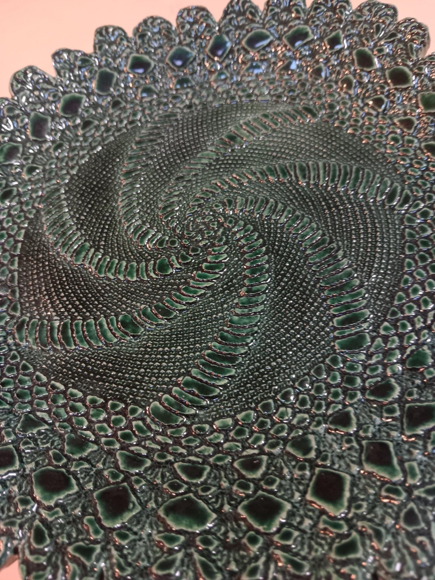Textured Swirl Ceramic Plate Handmade Teal Green - Gems by Gigi