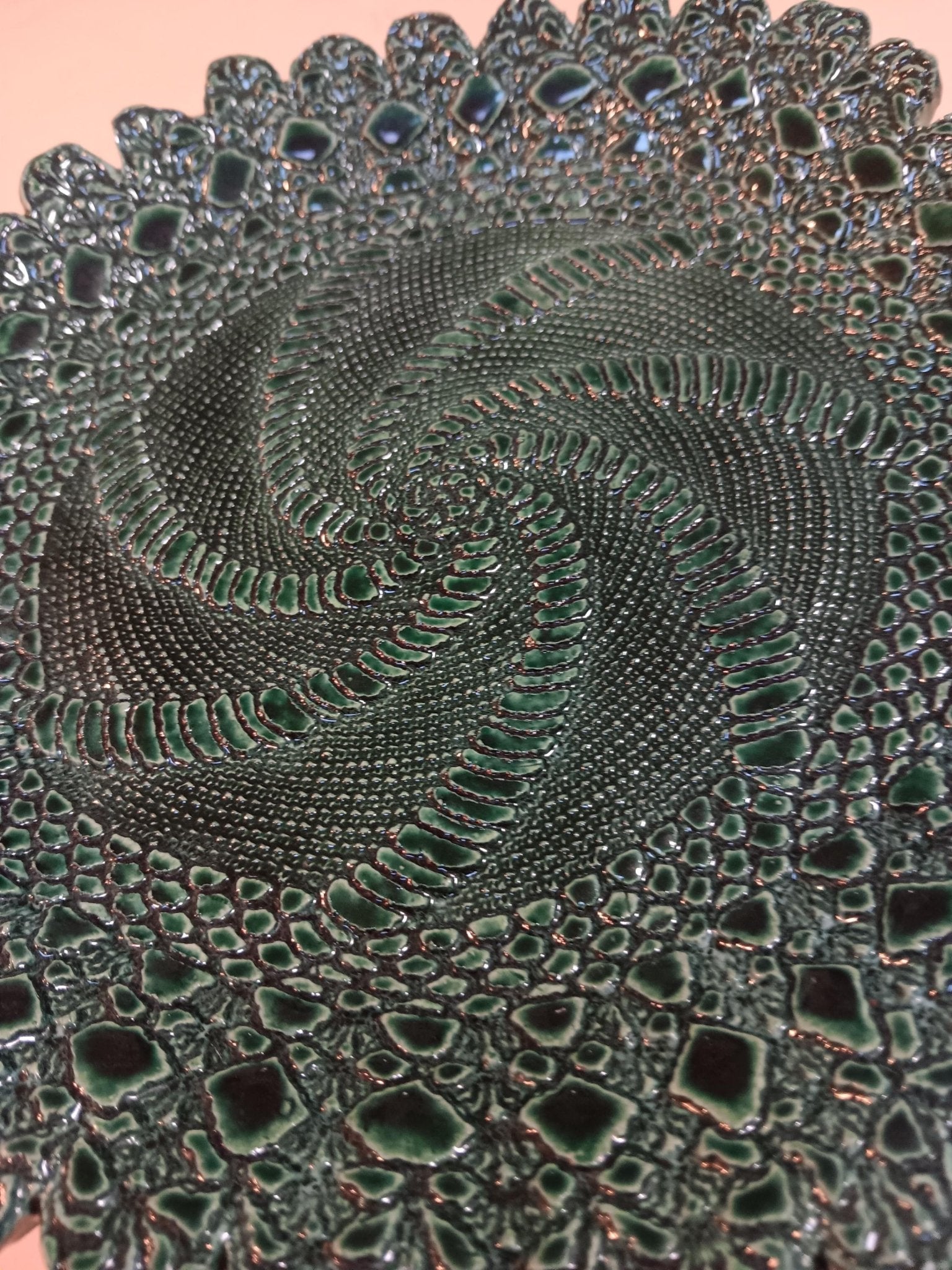 Textured Swirl Ceramic Plate Handmade Teal Green - Gems by Gigi