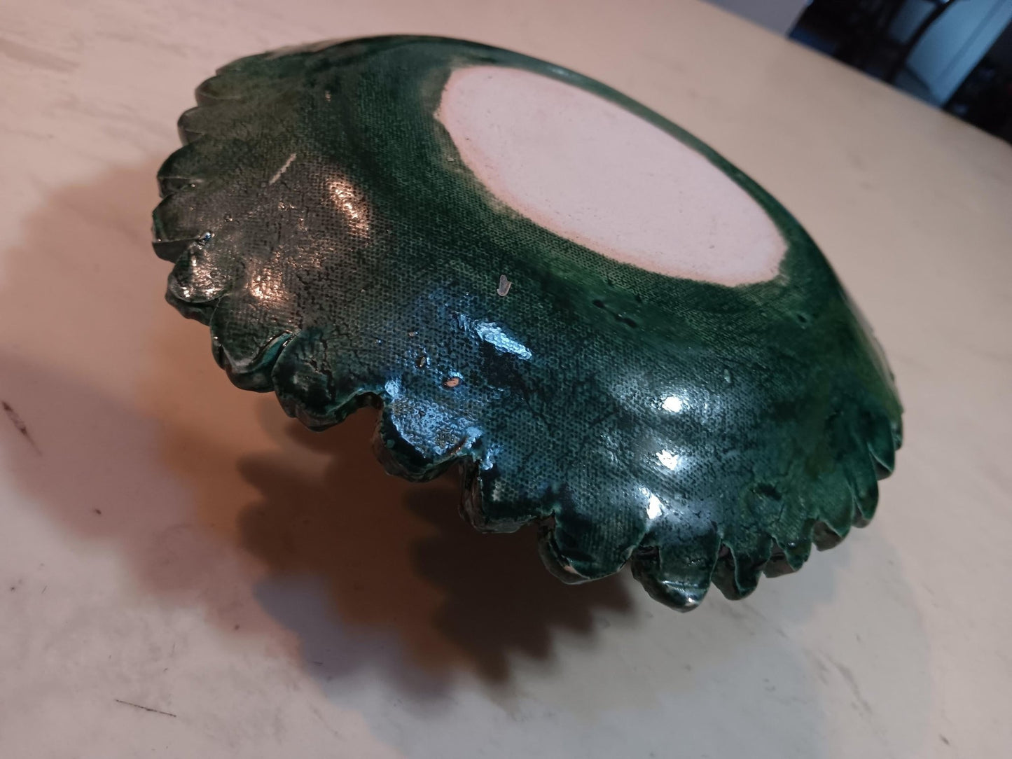 Textured Swirl Ceramic Plate Handmade Teal Green - Gems by Gigi
