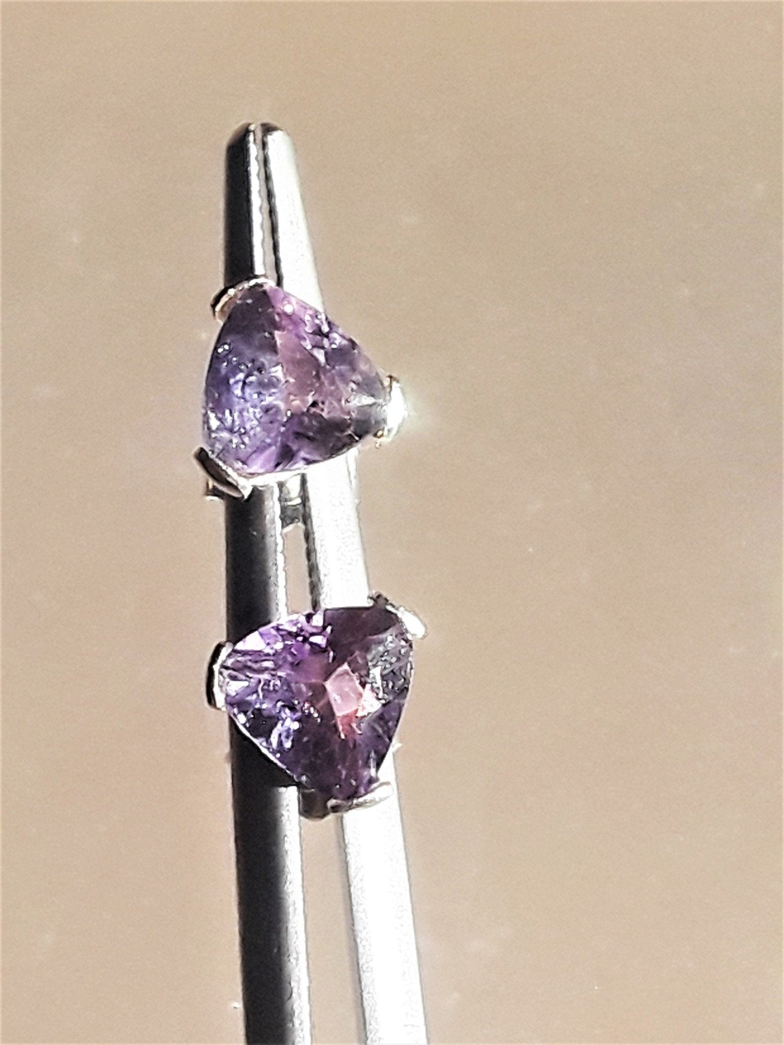 Trillion Amethyst Stud Earrings Sterling Silver 0.80ct - Gems by Gigi
