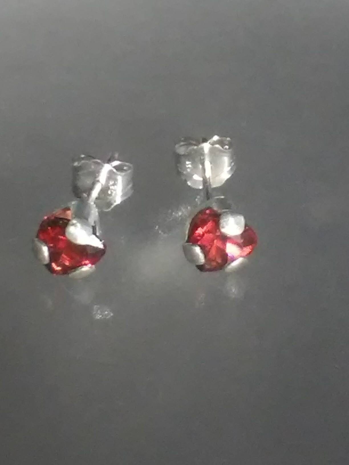 Trillion Garnet Stud Earrings Satin Finish Sterling Silver - Gems by Gigi