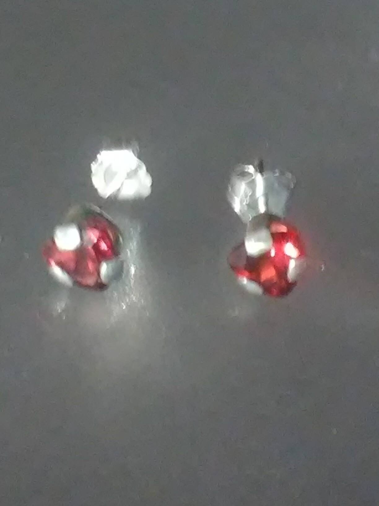 Trillion Garnet Stud Earrings Satin Finish Sterling Silver - Gems by Gigi