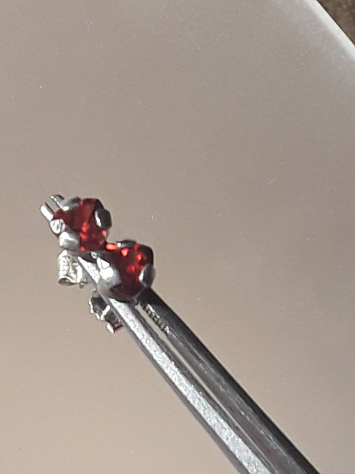 Trillion Garnet Stud Earrings Satin Finish Sterling Silver - Gems by Gigi
