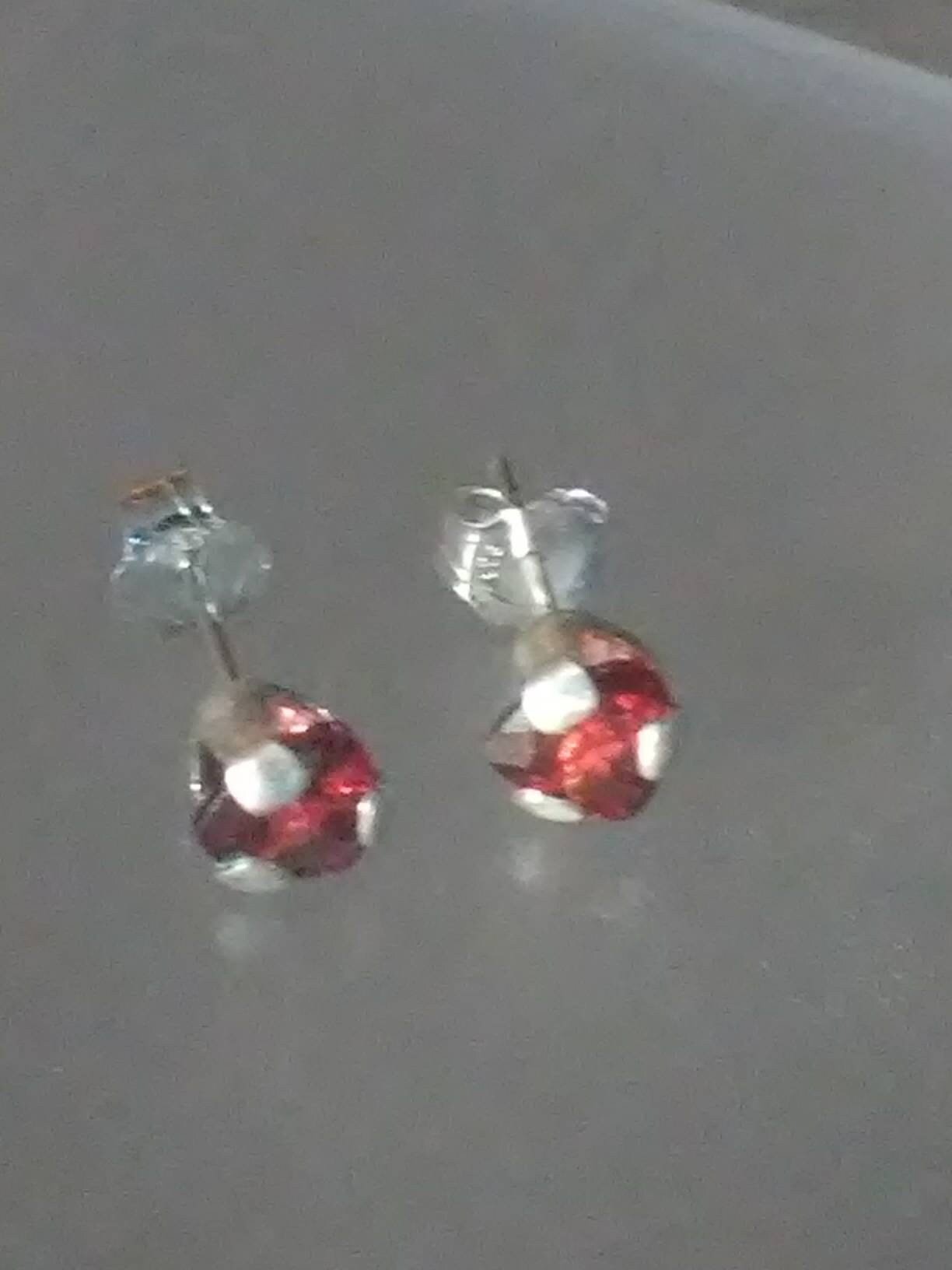Trillion Garnet Stud Earrings Satin Finish Sterling Silver - Gems by Gigi