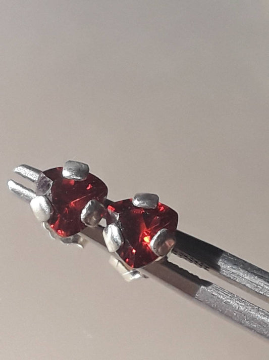 Trillion Garnet Stud Earrings Satin Finish Sterling Silver - Gems by Gigi