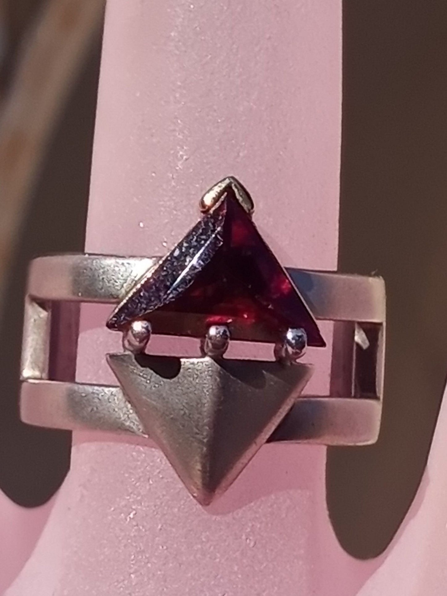 Trillion Rubellite Arrow Band Ring Sterling Silver 18kt - Gems by Gigi