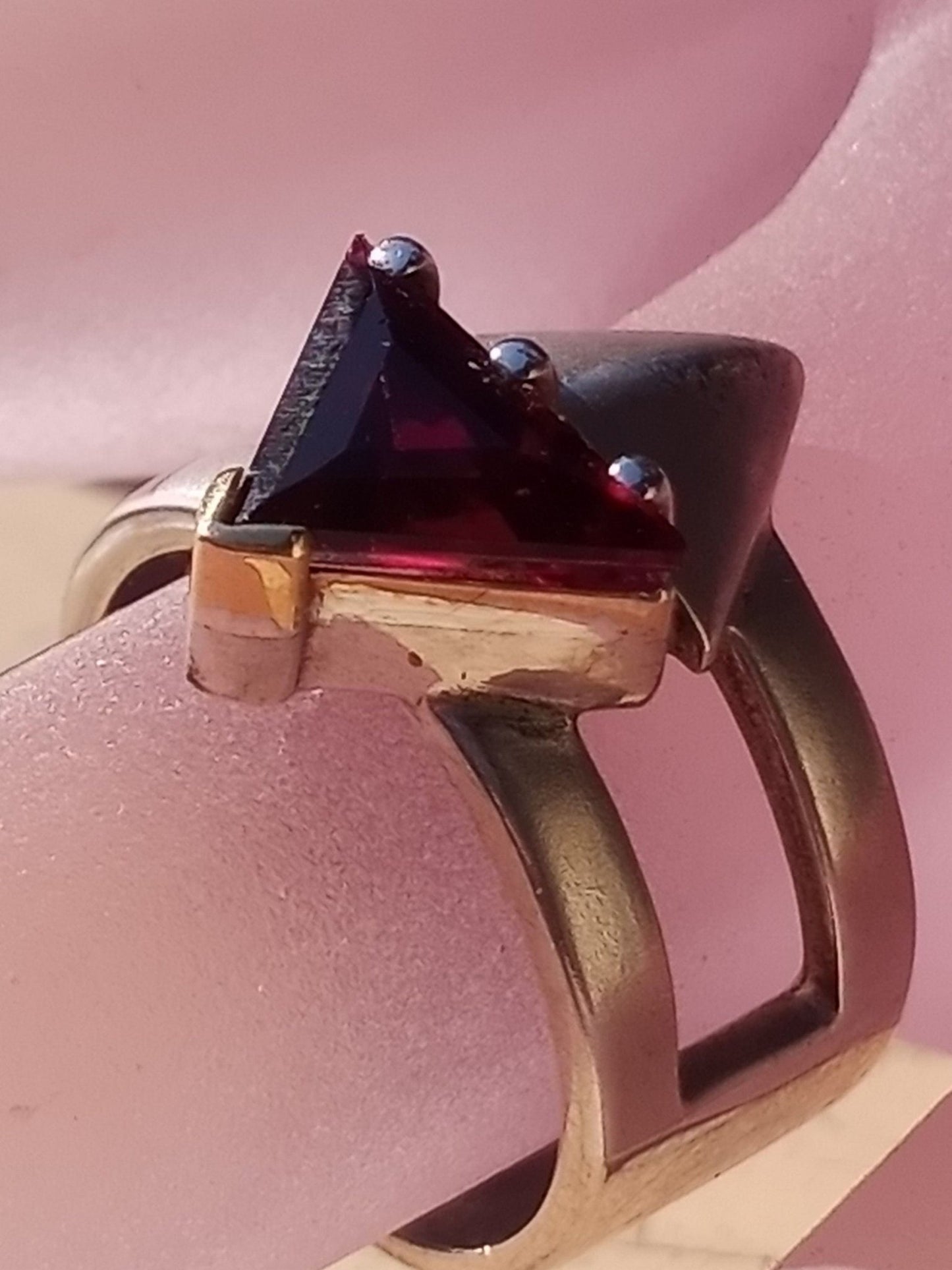 Trillion Rubellite Arrow Band Ring Sterling Silver 18kt - Gems by Gigi
