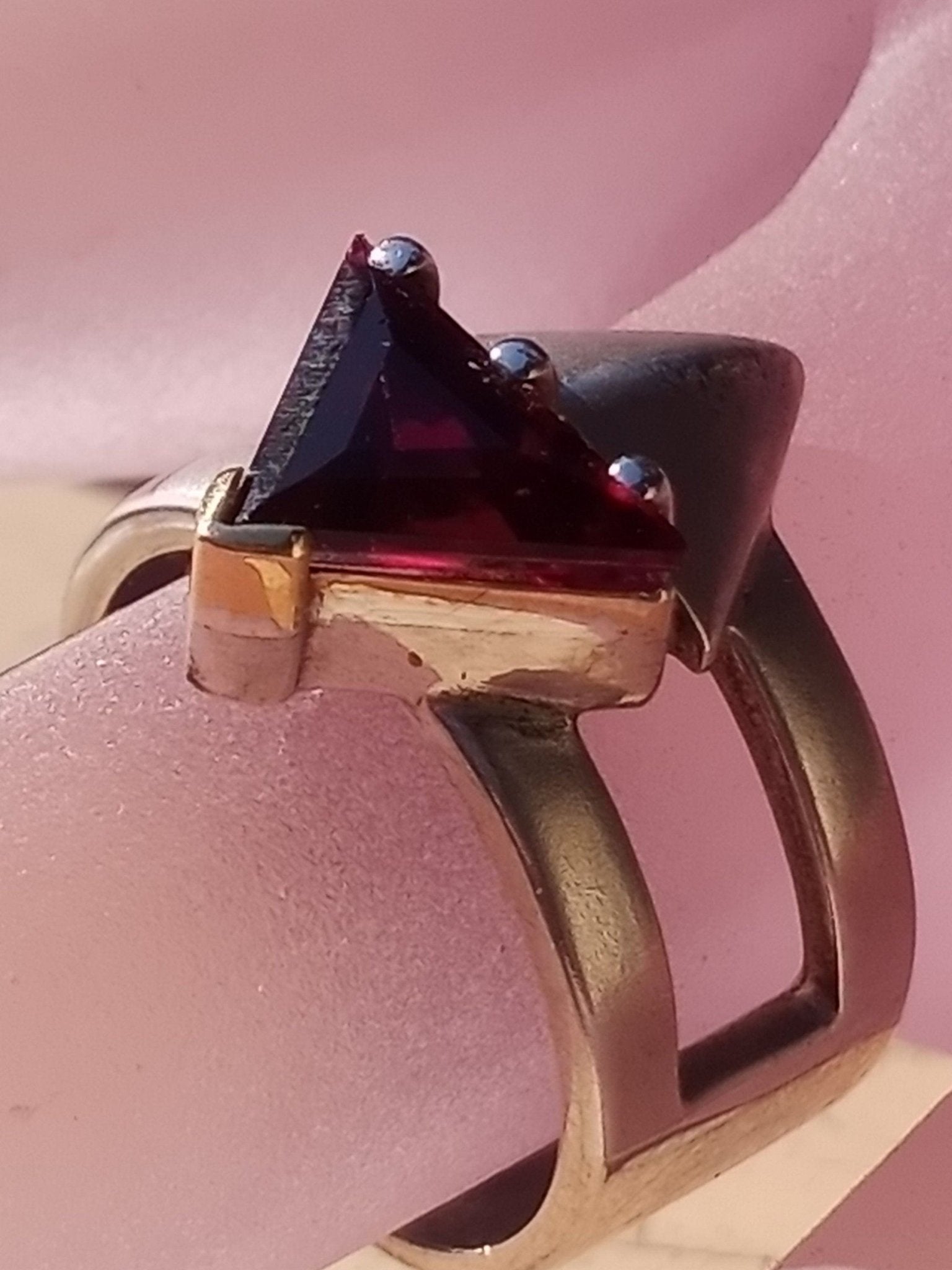 Trillion Rubellite Arrow Band Ring Sterling Silver 18kt - Gems by Gigi