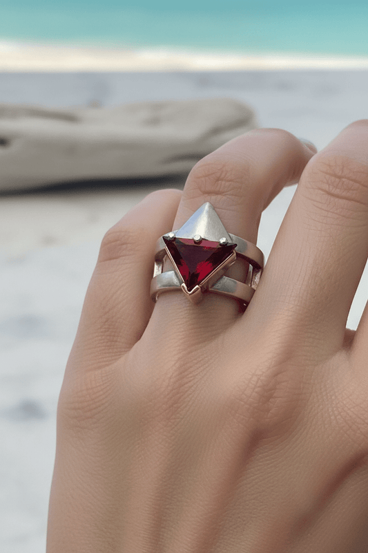 Trillion Rubellite Arrow Band Ring Sterling Silver 18kt - Gems by Gigi