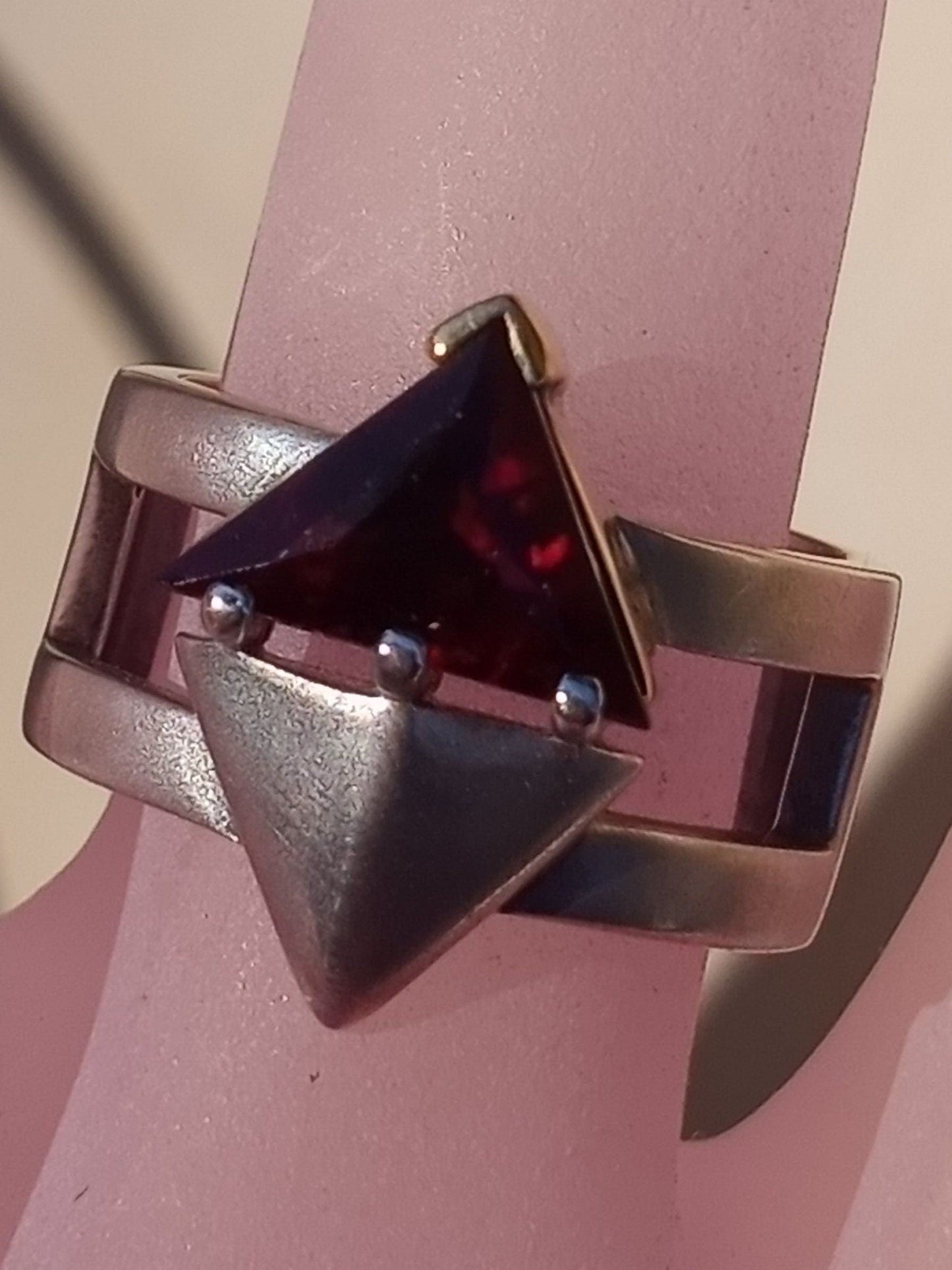 Trillion Rubellite Arrow Band Ring Sterling Silver 18kt - Gems by Gigi