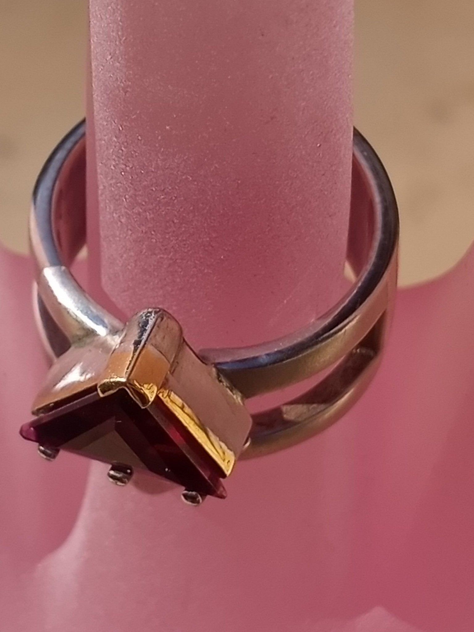 Trillion Rubellite Arrow Band Ring Sterling Silver 18kt - Gems by Gigi
