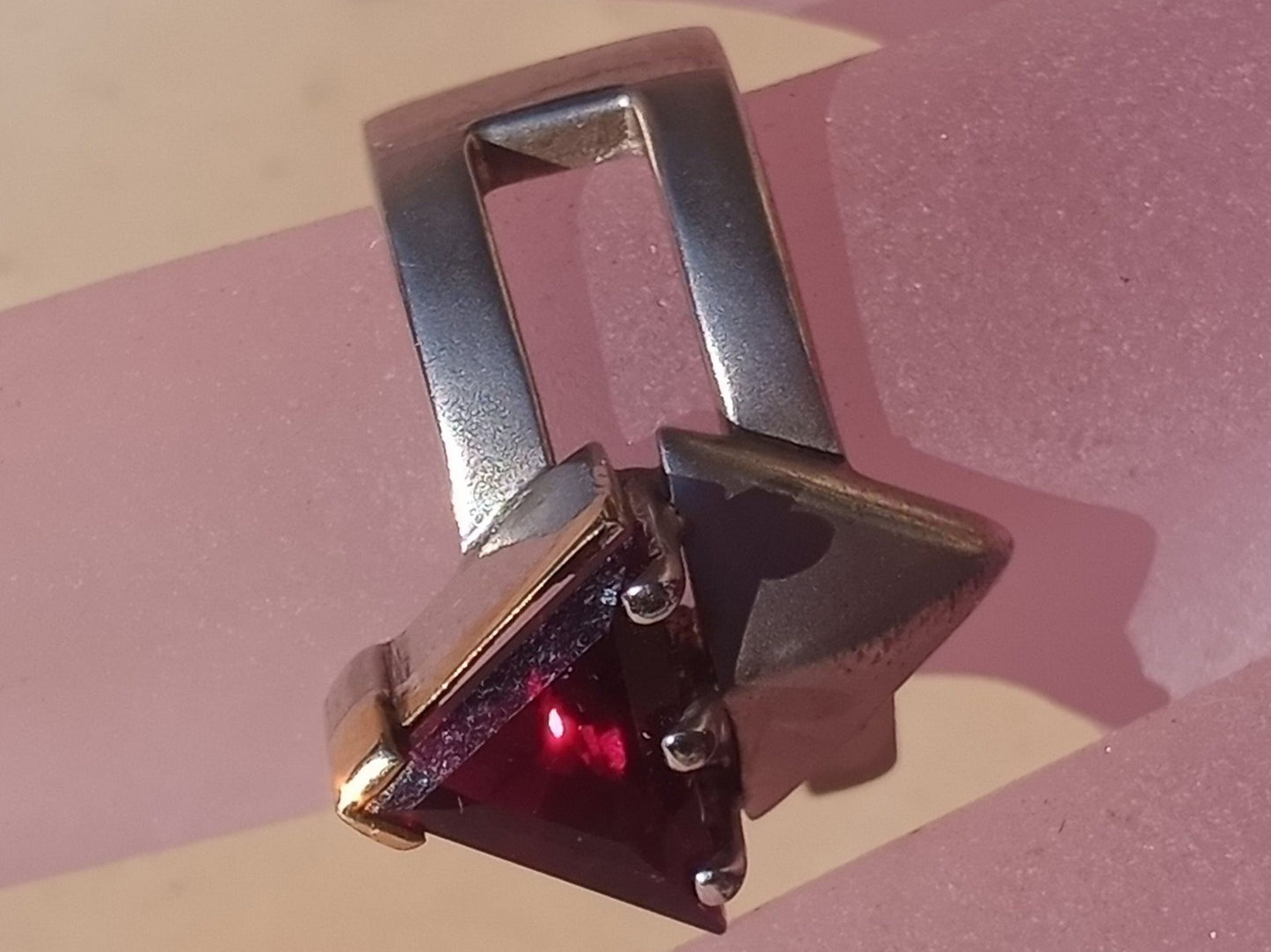 Trillion Rubellite Arrow Band Ring Sterling Silver 18kt - Gems by Gigi