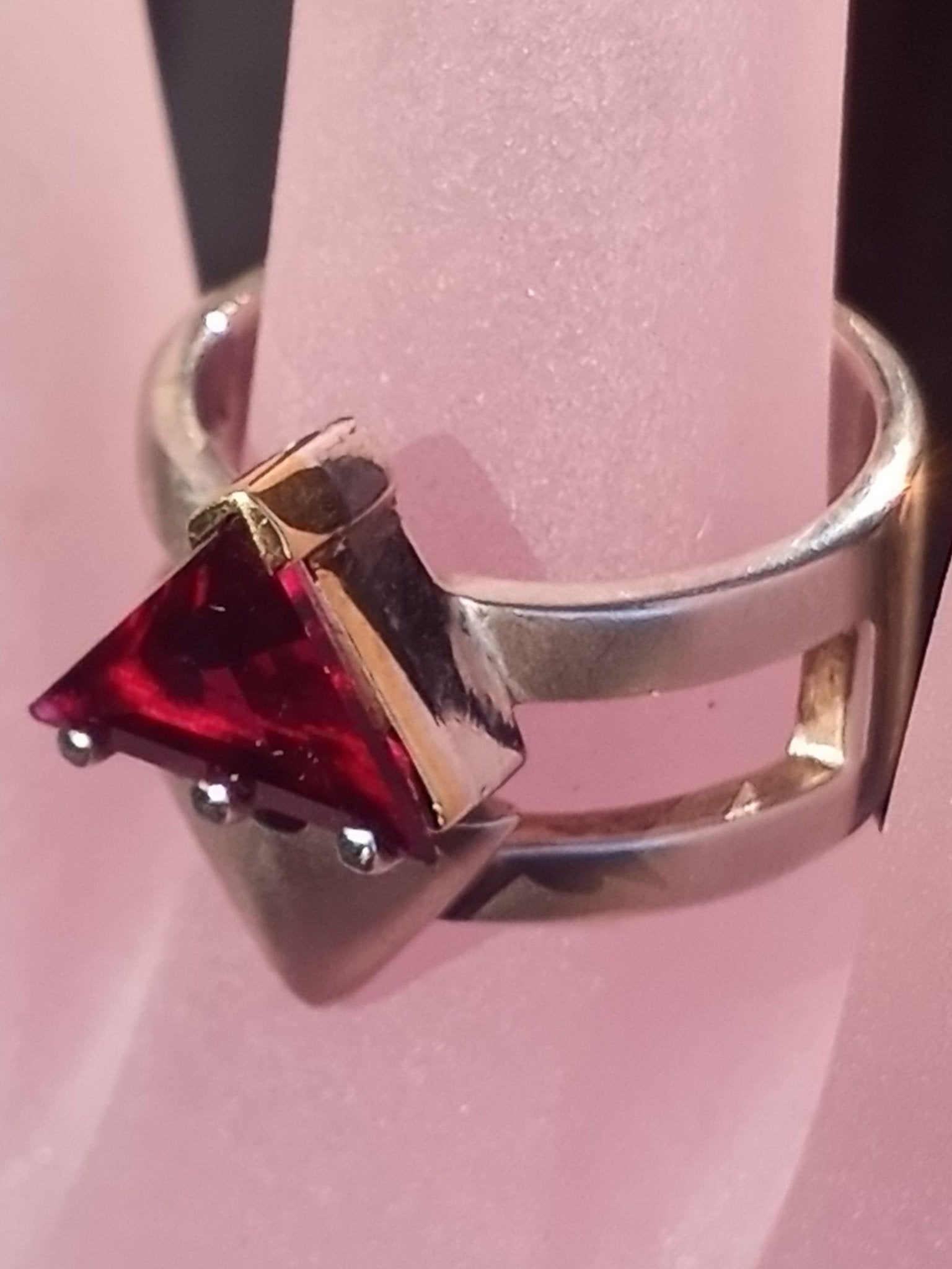 Trillion Rubellite Arrow Band Ring Sterling Silver 18kt - Gems by Gigi