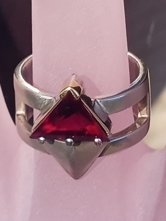 Trillion Rubellite Arrow Band Ring Sterling Silver 18kt - Gems by Gigi