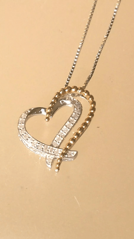 Diamond Heart Pendant Sterling Silver Ball Accents