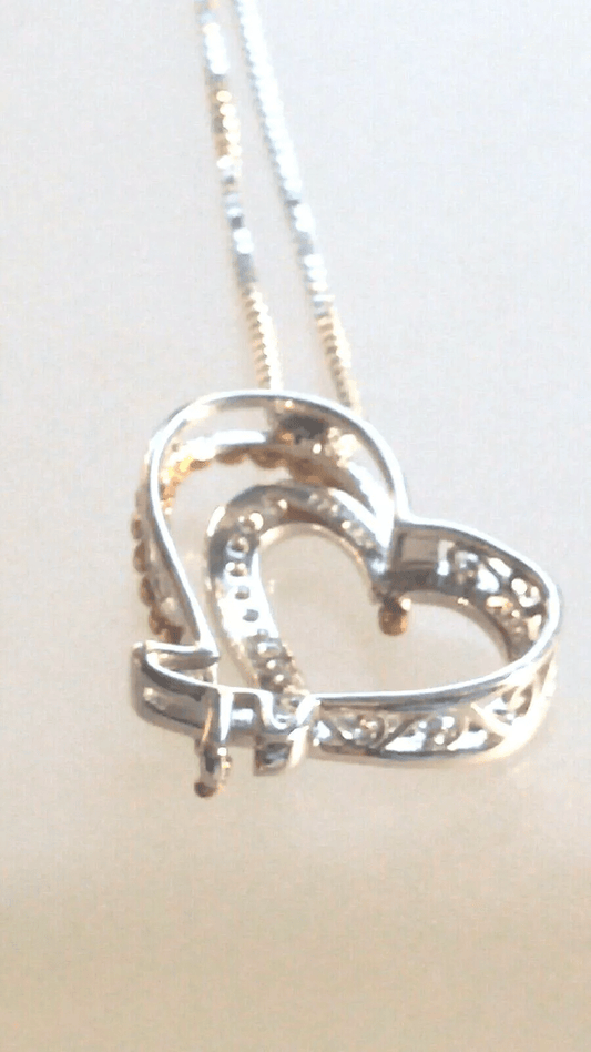 Diamond Heart Pendant Sterling Silver Ball Accents