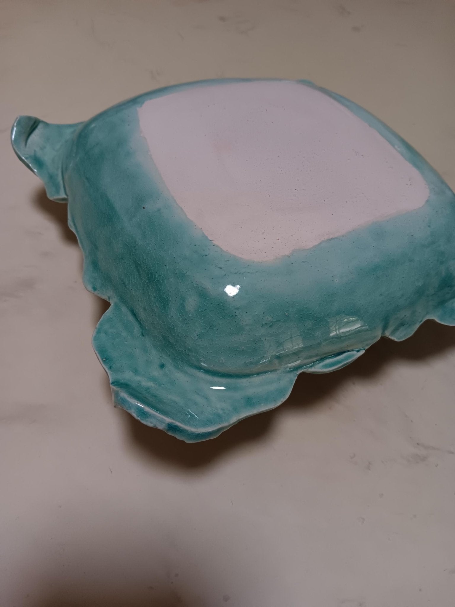 Turquoise Square Flower Textured Ceramic Plate Curved Edges - Gems by Gigi