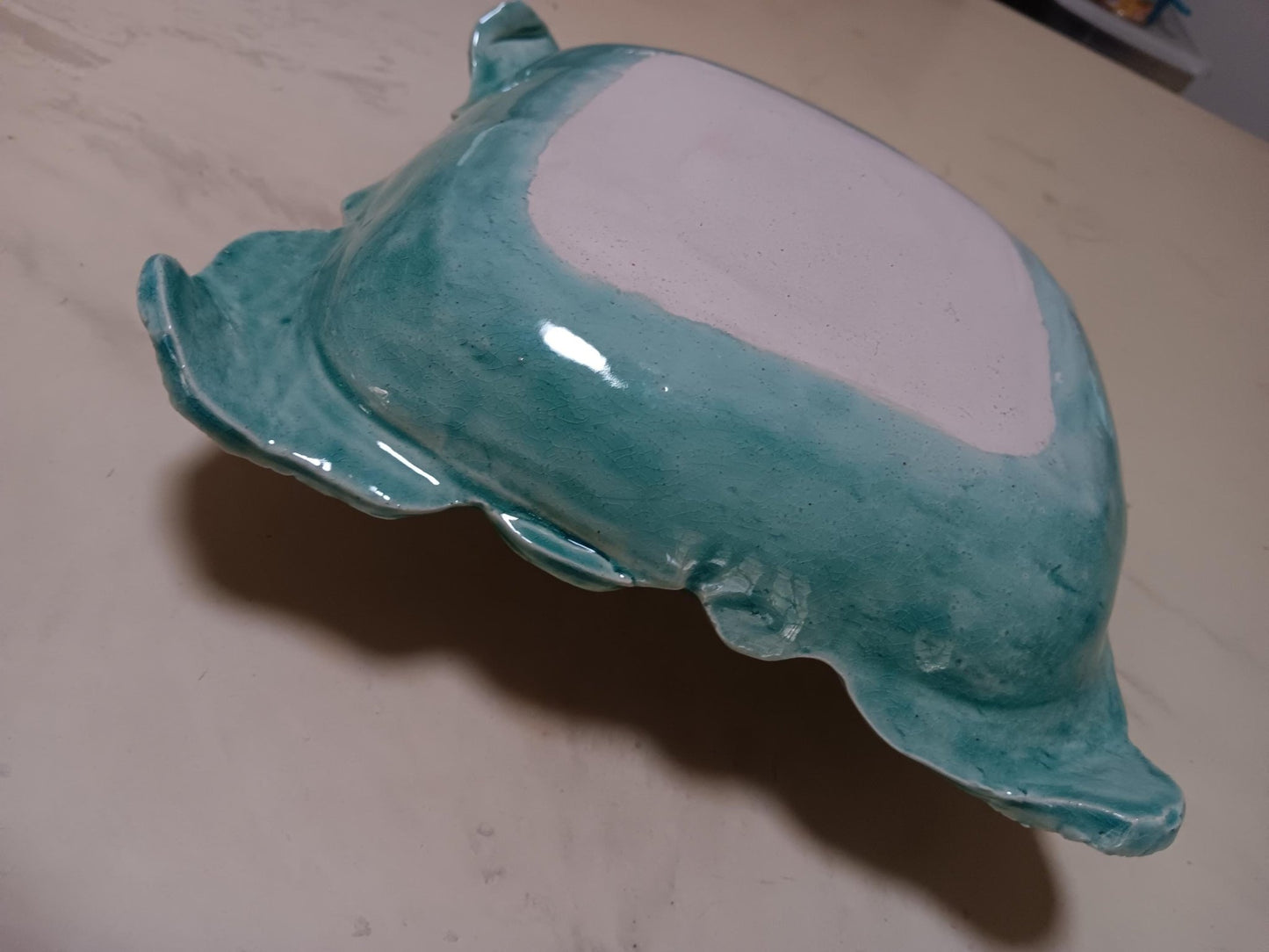Turquoise Square Flower Textured Ceramic Plate Curved Edges - Gems by Gigi