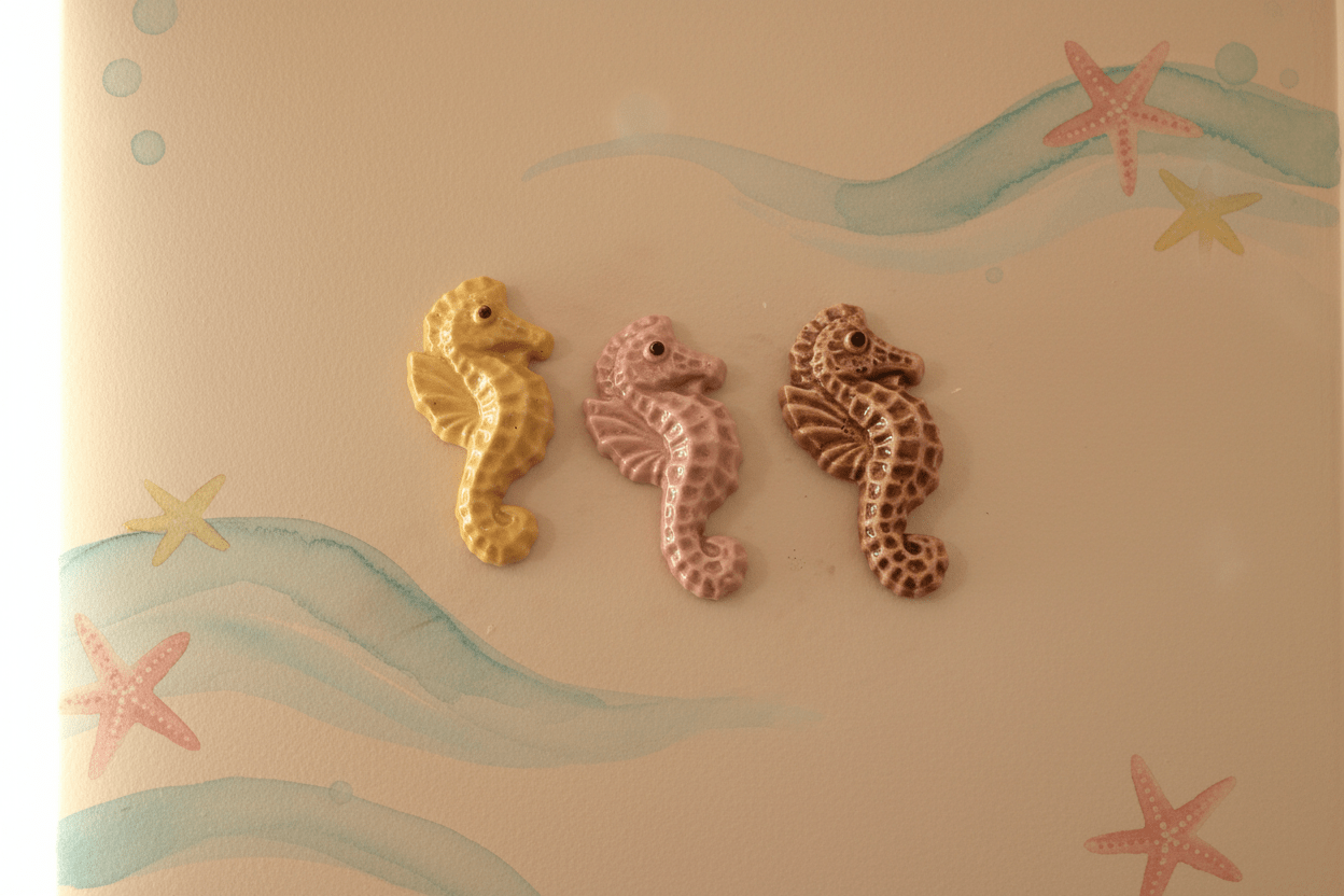 Unique ceramic mini wall art, Seahorse Set, Ceramic, Wall hanging, Tile wall art, Beach décor, Clay - Gems by Gigi
