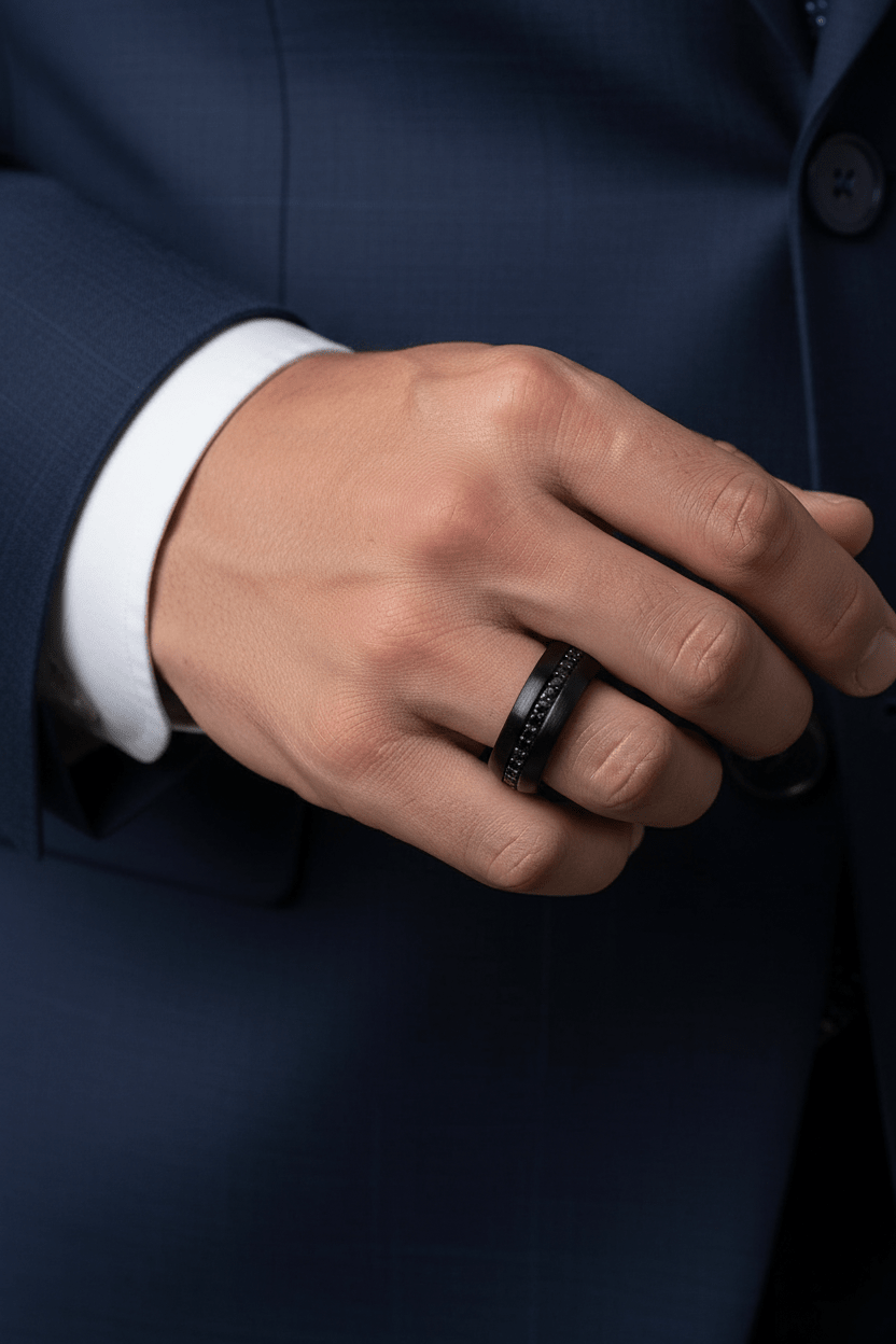 VALIANT Black Tungsten Ring with Black Sapphires - Gems by Gigi