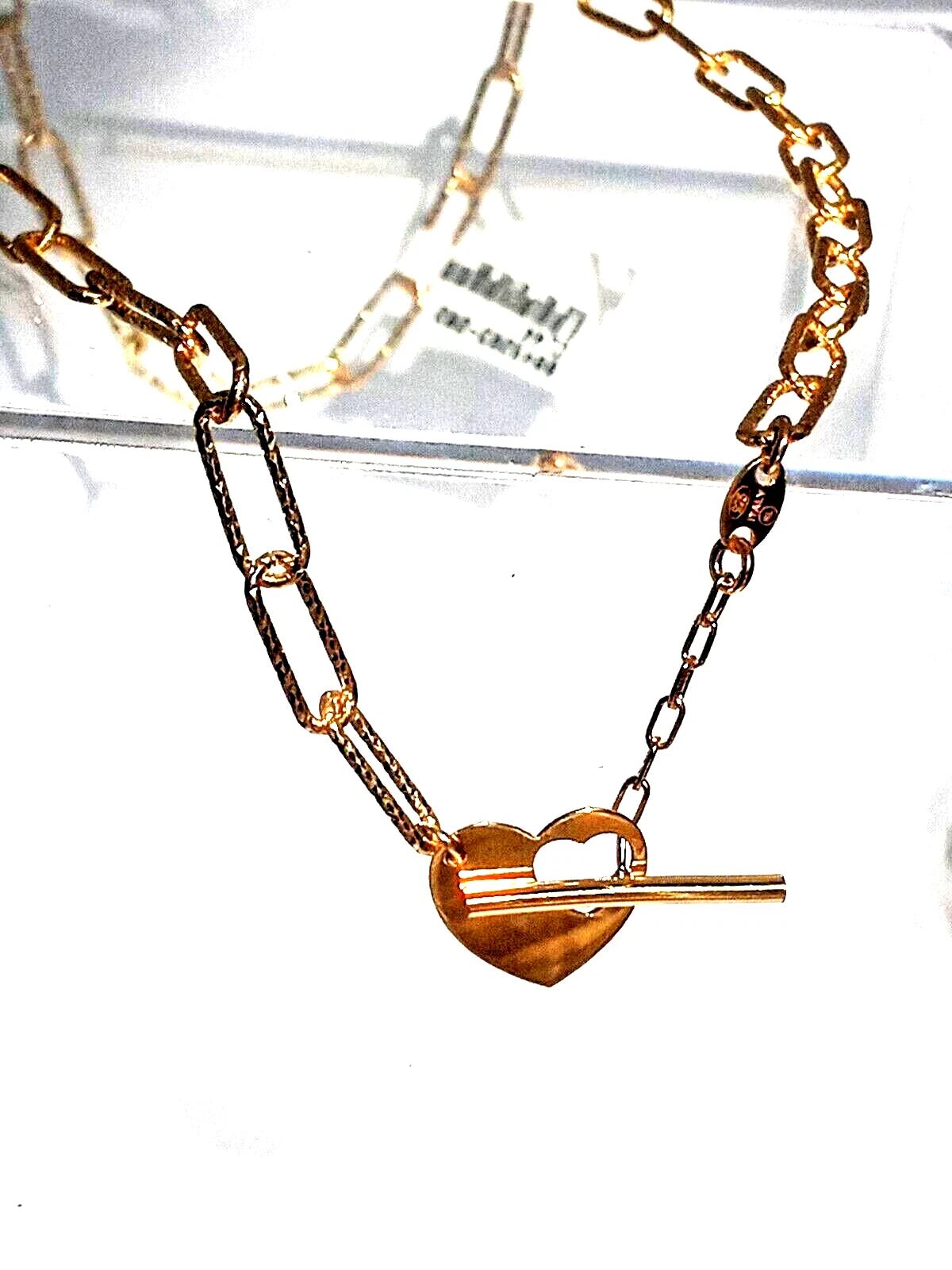 Vermeil Paperclip Heart Necklace with Toggle Chain - Gems by Gigi