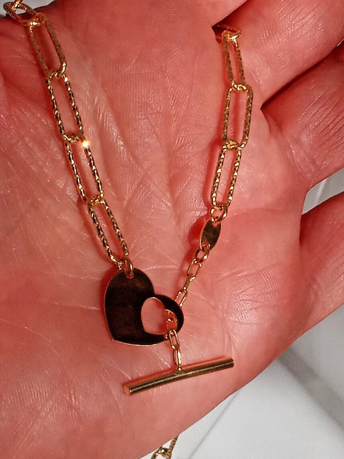 Vermeil Paperclip Heart Necklace with Toggle Chain - Gems by Gigi