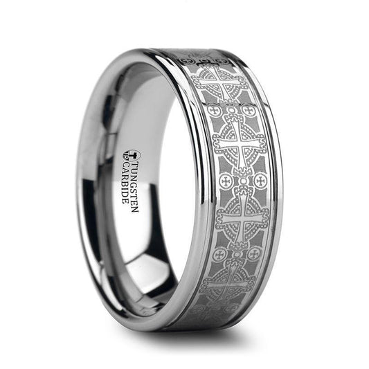 Celtic cross wedding band Deacon Tungsten