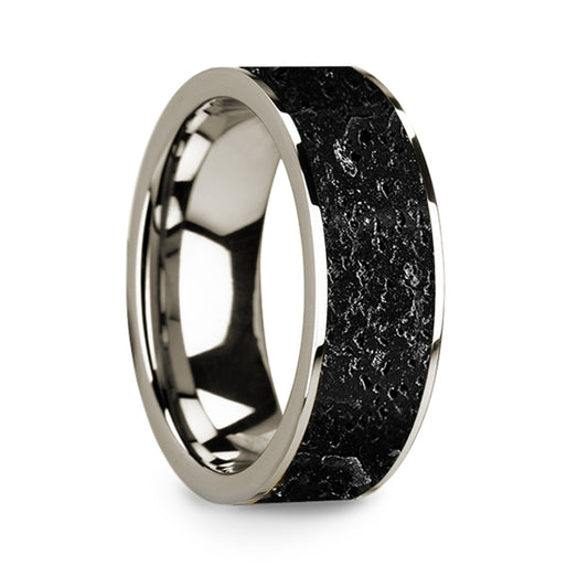 Mens Wedding Band 14kt White Gold Lava Rock Inlay