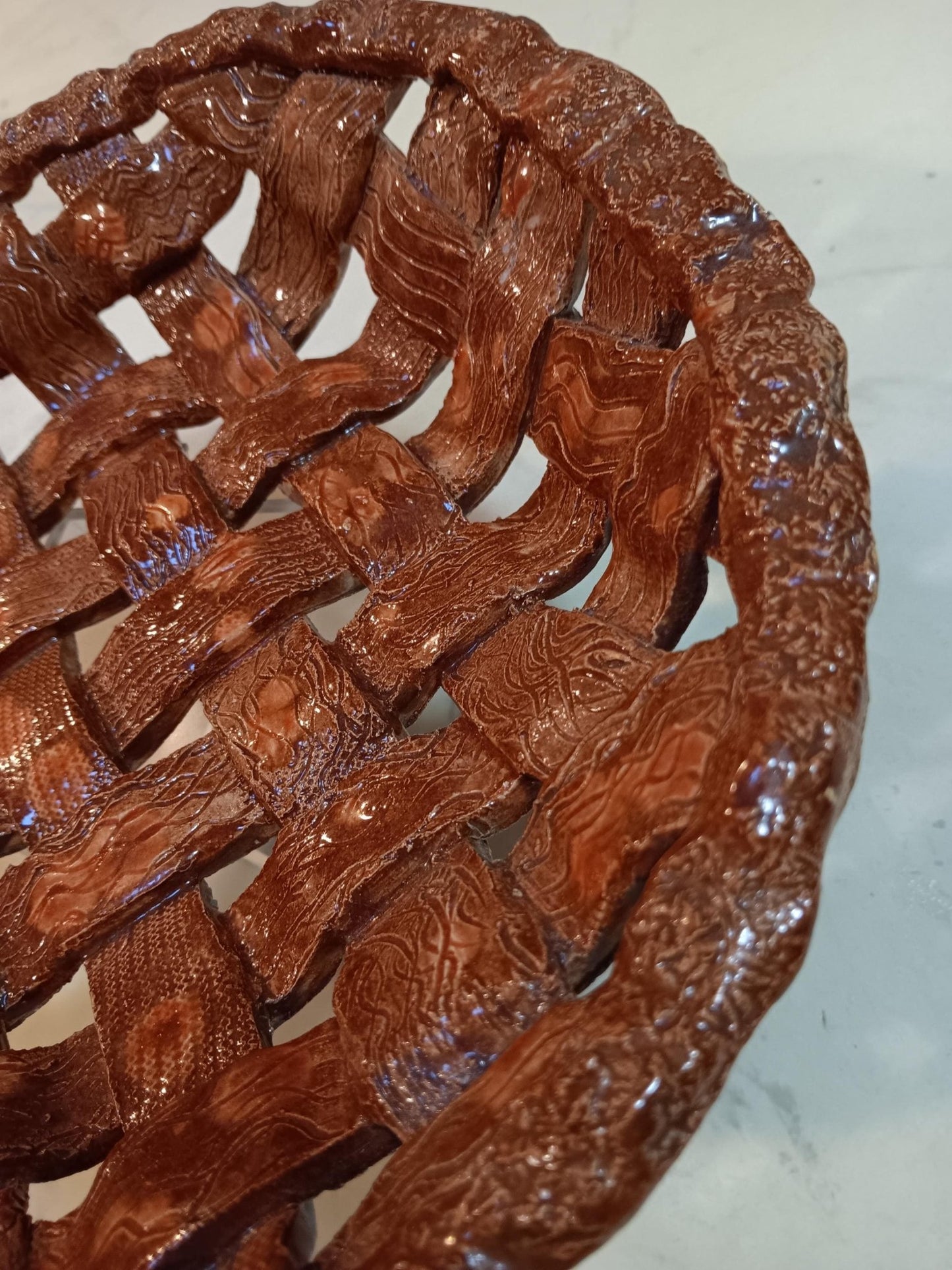Woven Open Ceramic Pie Crust Style Textured Bowl - Gems by Gigi