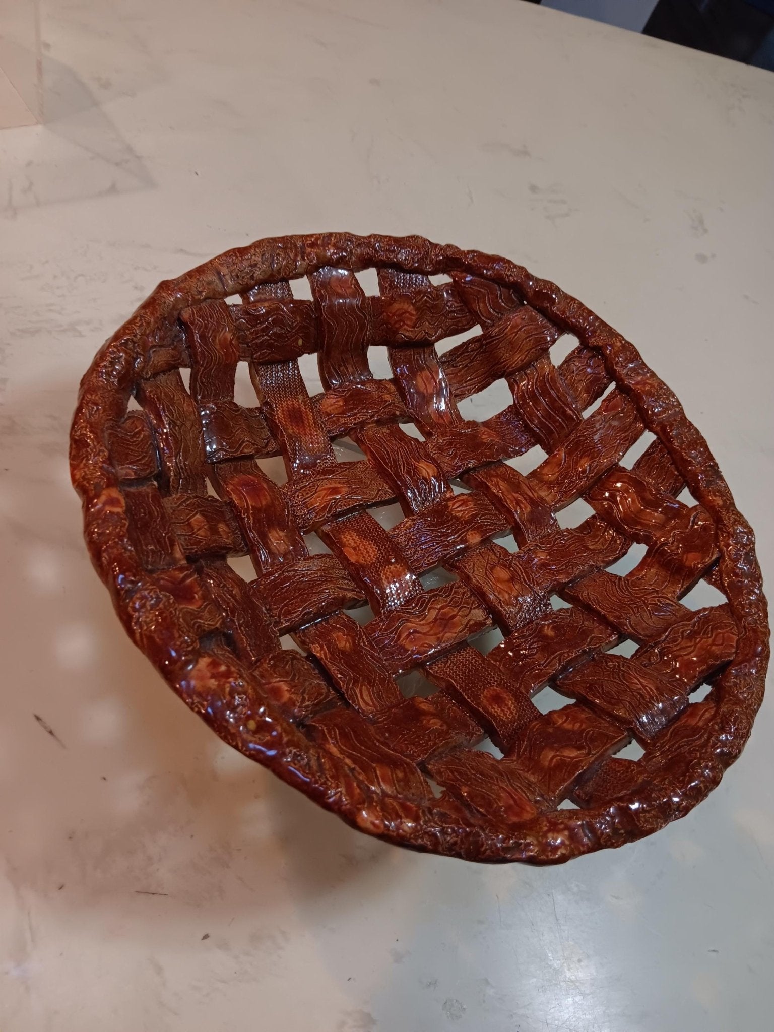 Woven Open Ceramic Pie Crust Style Textured Bowl - Gems by Gigi