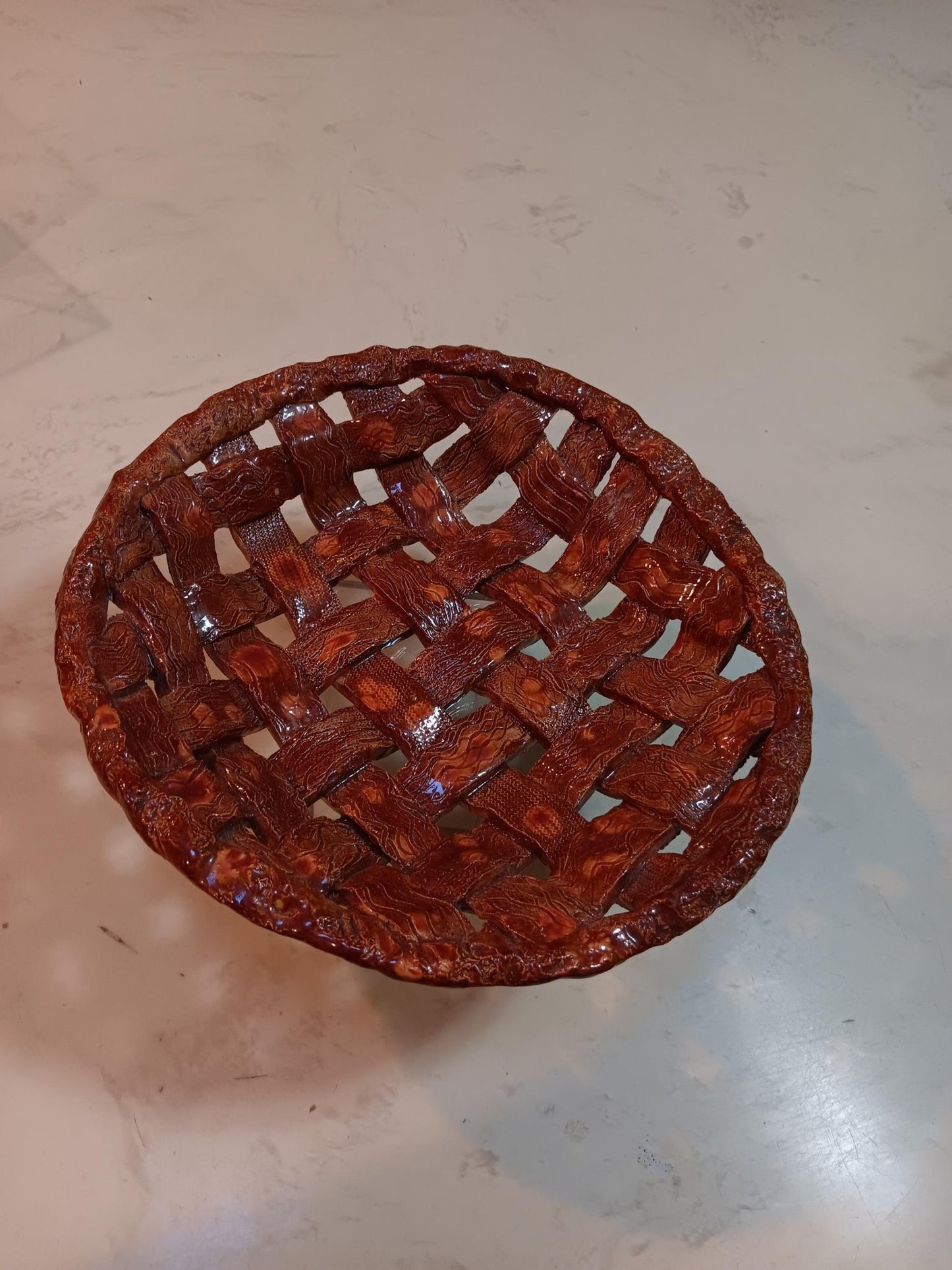Woven Open Ceramic Pie Crust Style Textured Bowl - Gems by Gigi