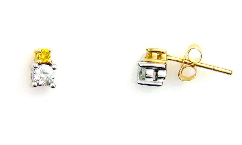 Yellow Diamond Stud Earrings Two Tone Gold 14kt - Gems by Gigi