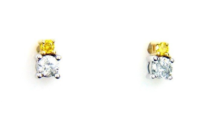 Yellow Diamond Stud Earrings Two Tone Gold 14kt - Gems by Gigi