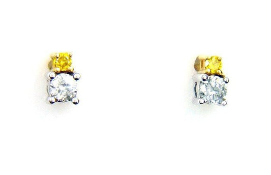 Yellow Diamond Stud Earrings Two Tone Gold 14kt - Gems by Gigi