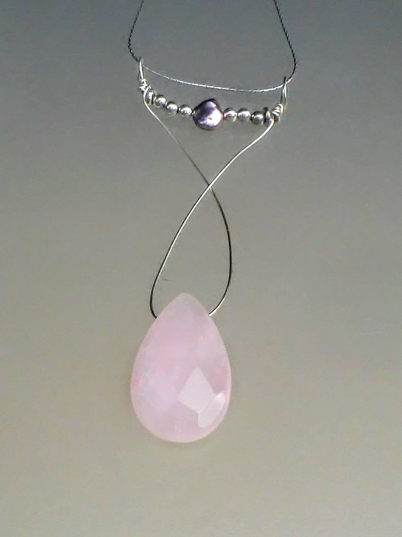 Black Keishi Pearl Rose Quartz Pendant Sterling Silver