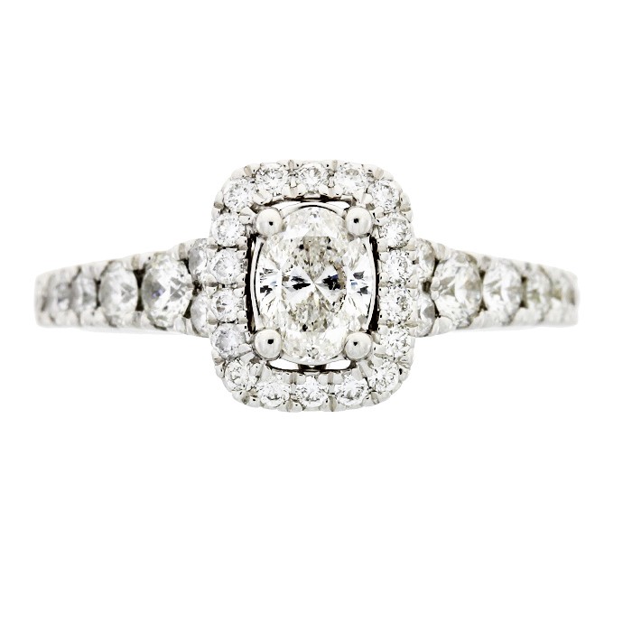 Oval Diamond Halo Engagement Ring White Gold 14kt